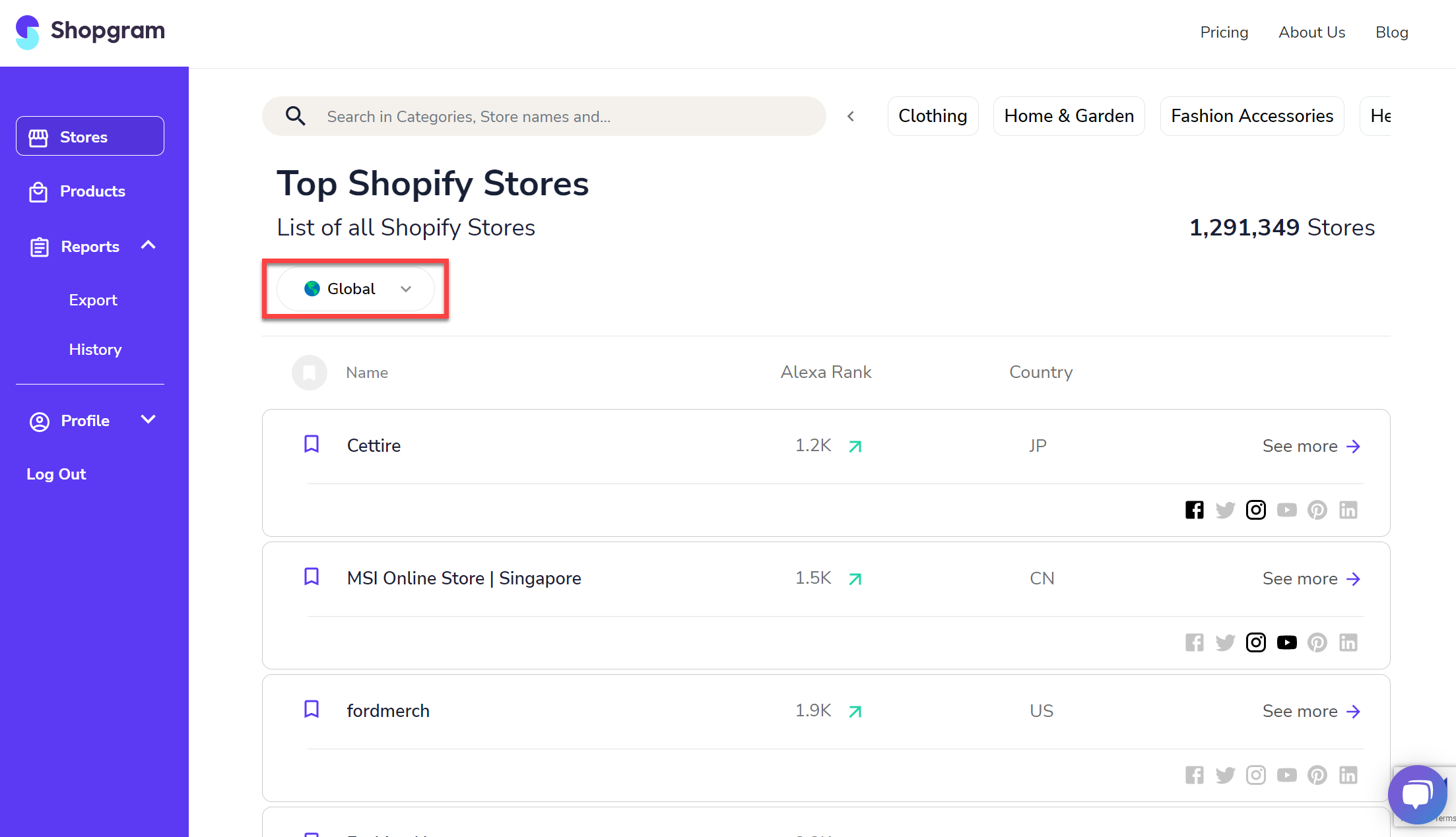 Shopify's customer list on Shopgram